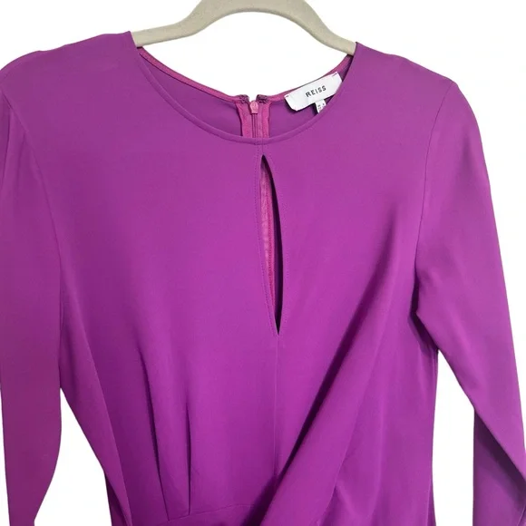 Reiss Valentina Tie Waist Bodycon Midi Dress Sz 4 Magenta